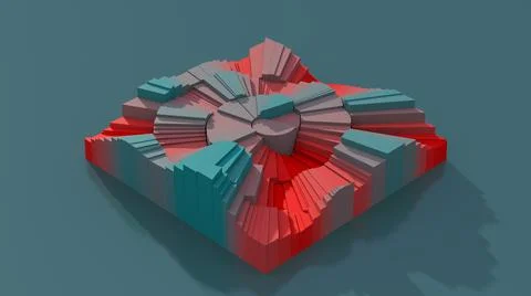 Blue and red square with broken surface. Abstract illustration, 3d render. Stock Illustration