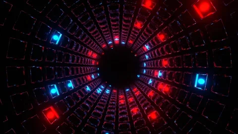 Blue and Red Strobe Mirrored Square Elements Tunnel Background VJ Loop in 4K Stock Footage 267881245