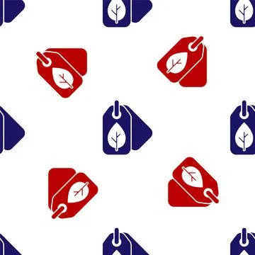 Blue and red Tag with leaf symbol icon isolated seamless pattern on white Illustrazione stock