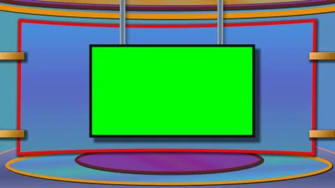 Blue and red theme TV news studio background with greenscreen Stock Illustration
