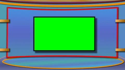Blue and red theme TV news studio background with greenscreen Stock Illustration