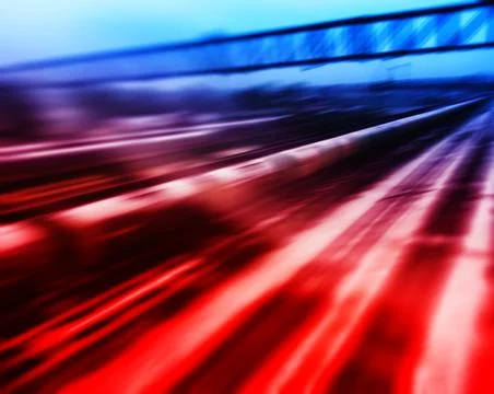 Blue and red train in motion abstraction Stock Photos