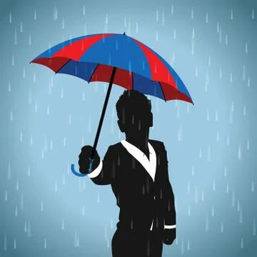 Blue and red umbrella man Stock Illustration