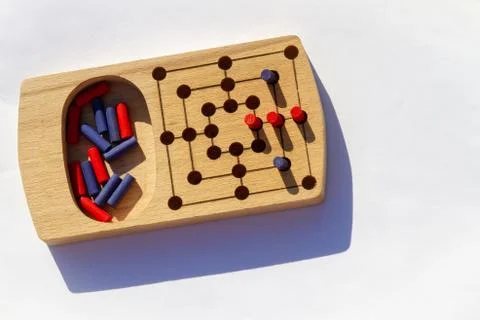 Blue and red version of the 9 man morris game Stock Photos