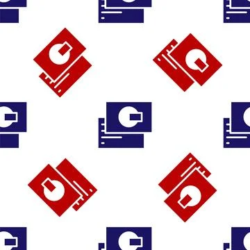 Blue and red Visiting card, business card icon isolated seamless pattern on w Stock Illustration
