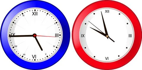 Blue and red wall clock Stock Illustration