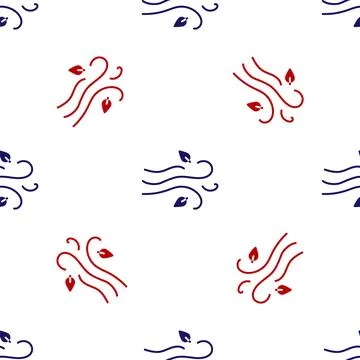 Blue and red Wind icon isolated seamless pattern on white background. Windy.. Stock Illustration
