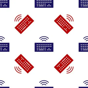 Blue and red Wireless computer keyboard icon isolated seamless pattern on white Stock Illustration