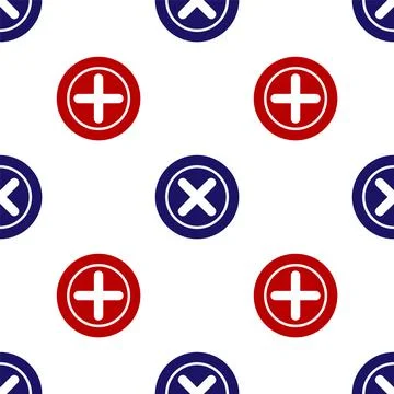 Blue and red X Mark, Cross in circle icon isolated seamless pattern on white  Stock Illustration