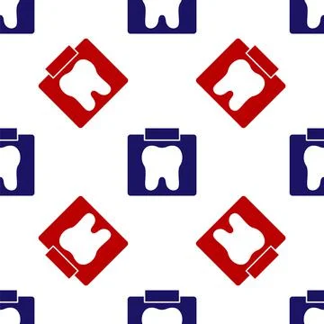 Blue and red X-ray of tooth icon isolated seamless pattern on white background 스톡 일러스트