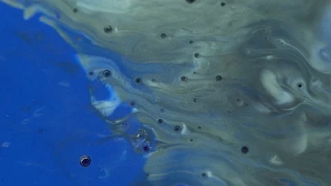 Blue and silver colors bubbles pouring close up. Fluid Art painting. Paint Stock Footage 231735094
