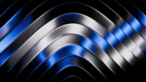 Blue and silver metallic waves flowing behind a refractive glass layer. Stock Footage 330062291