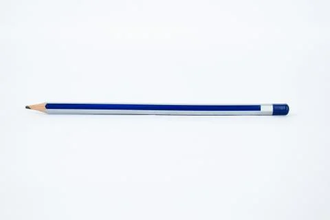 Blue and silver striped sharp wood pencil crayon isolated on a white backgrou Stock Photos