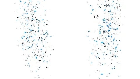 Blue and silvert confetti rain launched from a cannon slowly falling - sepa.. Video stock 233990620