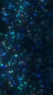 Blue and teal glowing particles drift through a dark space, forming a dream.. Stock Illustration
