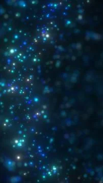 Blue and teal glowing particles drift through a dark space, forming a dream.. Stock Illustration