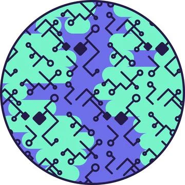 Blue And Turquoise AI Technology Doodle Sticker With Planet Stock Illustration