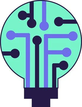 Blue And Turquoise AI Technology Doodle Sticker With Lamp Stock Illustration