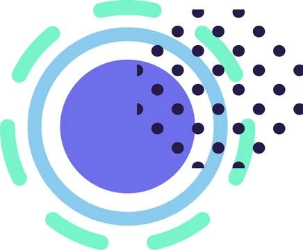 Blue And Turquoise AI Technology Doodle Sticker With Abstract Circle And Dots Stock Illustration
