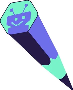 Blue And Turquoise AI Technology Doodle Sticker With Pencil Stock Illustration