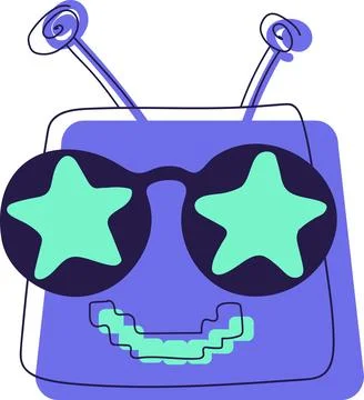 Blue And Turquoise AI Technology Doodle Sticker With Robots Head In Sun Glass Illustrazione stock