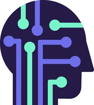 Blue And Turquoise AI Technology Doodle Sticker With Head And Chip Stock Illustration