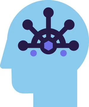 Blue And Turquoise AI Technology Doodle Sticker With Human Head イラスト素材