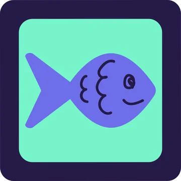 Blue And Turquoise AI Technology Doodle Sticker With Fish Stock Illustration