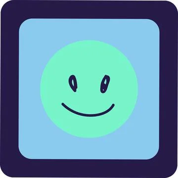 Blue And Turquoise AI Technology Doodle Sticker With Smile イラスト素材