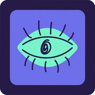 Blue And Turquoise AI Technology Doodle Sticker With Eye 스톡 일러스트