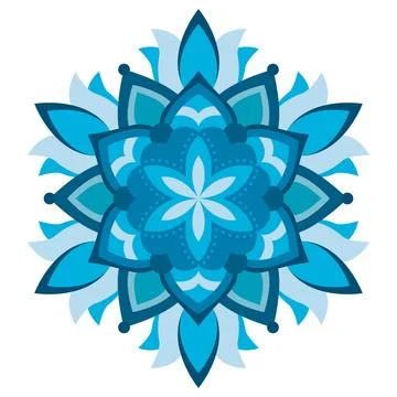 Blue and Turquoise Mandala Pattern with Symmetrical Floral Design Stock Illustration