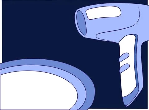 Blue and violet background with frame and hair dryer Stock Illustration