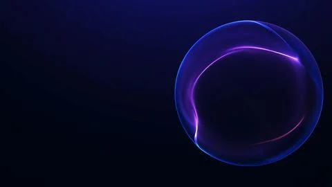 Blue and violet digital orb glows beside broad copy space, delivering a pre.. Illustrazione stock
