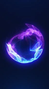 Blue and violet glowing sphere formed from digital waves and particles, flo.. Stockillustratie