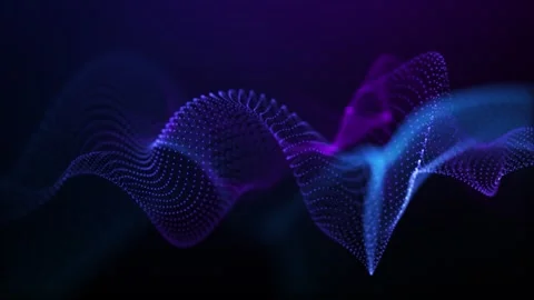 Blue and violet particle wave flowing through dark digital space. Glowing d.. Vídeos de archivo 334424083