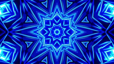 Blue and white abstract pattern with star. Kaleidoscope VJ loop Stock Footage 261671475