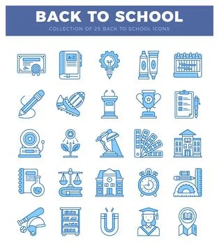 Blue and white back to school icons Stock Illustration