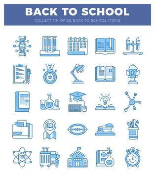 Blue and white back to school icons on a white background Ilustración de archivo