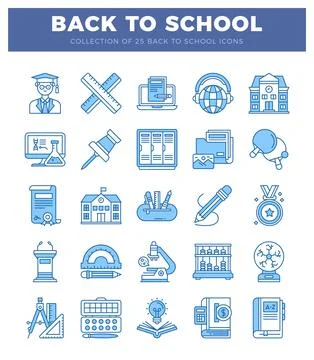Blue and white Back to School icons on a white background Ilustración de archivo
