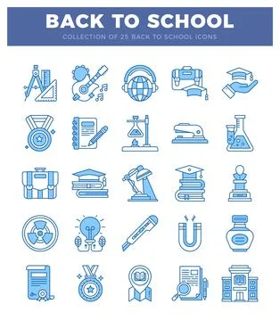 Blue and white Back to School icons Ilustración de archivo