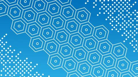 A blue and white background with a pattern of hexagons and dots Illustrazione stock