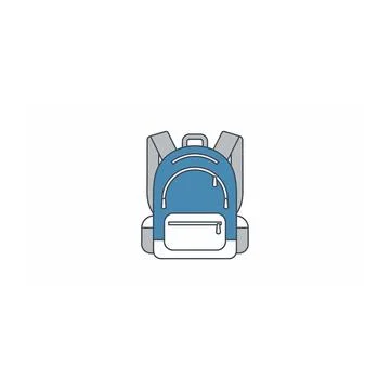 Blue and white backpack, simple icon style on white background Stock Illustration