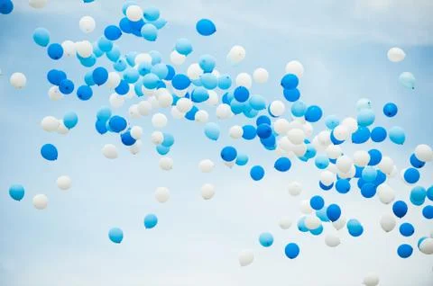 Blue and white balloons Stock Photos