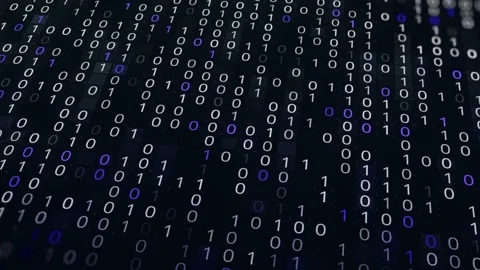 Blue and white binary code fast typing on dark display. Animation. Numbers zero Stock Footage 144959269