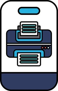 A blue and white cell phone with a printer on it Illustrazione stock