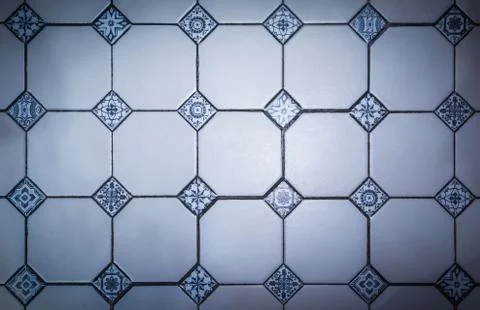 Blue and white checkered ceramic tiles, Pattern background Stock Photos