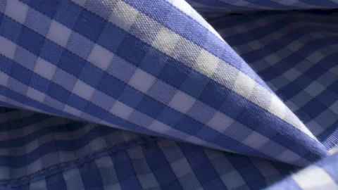 Blue and white checkered pattern tablecloth fabric Stock Footage 134981876
