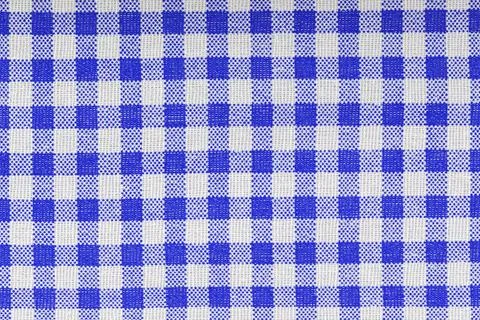 Blue and white checkered, pattern, design, cotton fabric for sewing, texture  Stock Photos