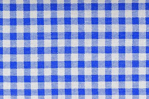 Blue and white checkered, pattern, design, cotton fabric for sewing, texture  Stock Photos
