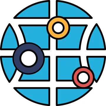 A blue and white circle with three red circles inside of it イラスト素材